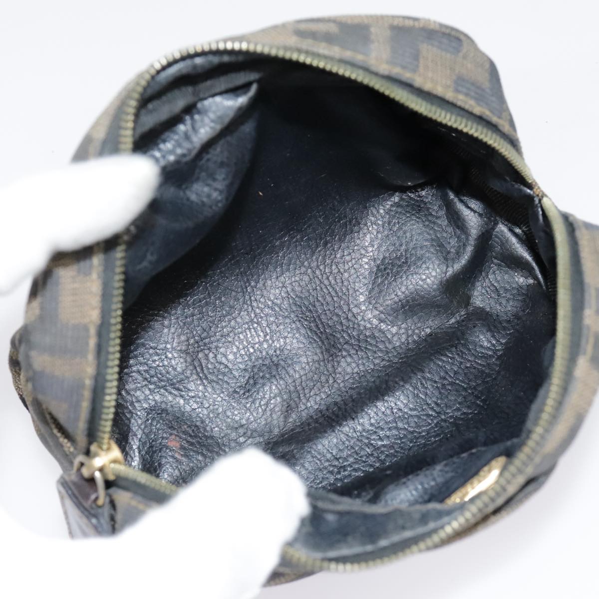 FENDI Zucca Canvas Pouch Black Gold Brown fm3877