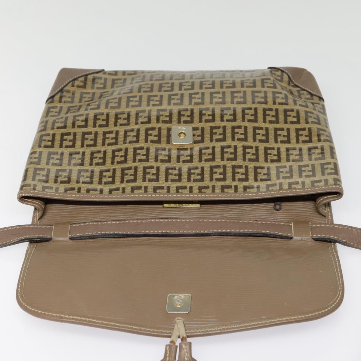 FENDI Zucchino Canvas Shoulder Bag Vintage Beige fm3888