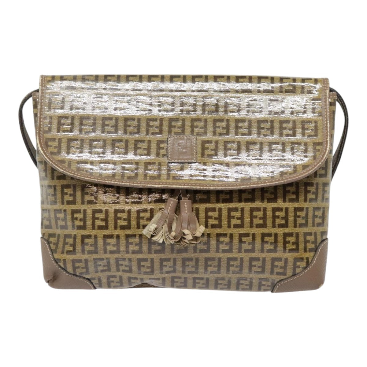 FENDI Zucchino Canvas Shoulder Bag Vintage Beige fm3888