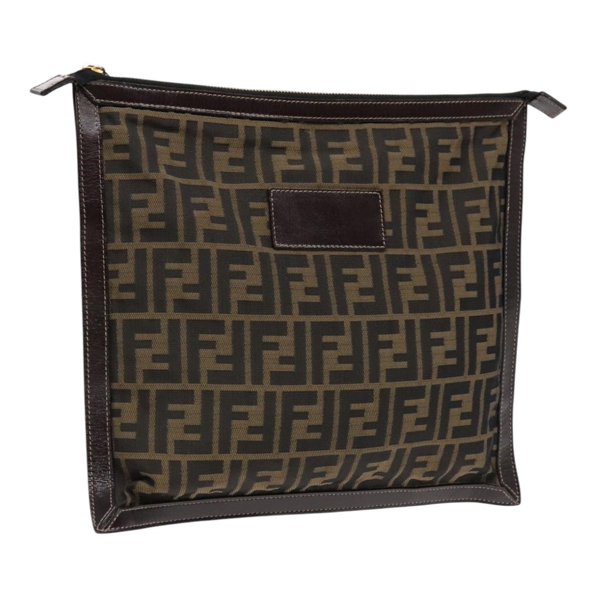 FENDI Zucca Canvas Clutch Bag Brown Black gold fm3891