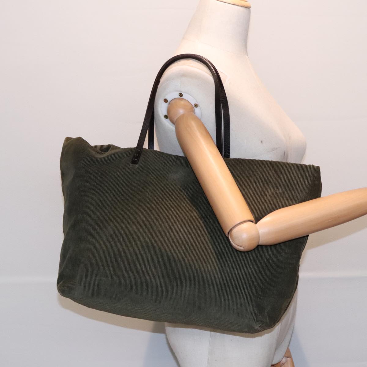 FENDI Tote Bag Corduroy Khaki fm3899