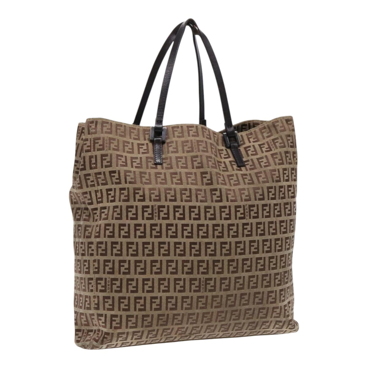 FENDI Zucchino Canvas Tote Bag Beige Brown fm3917