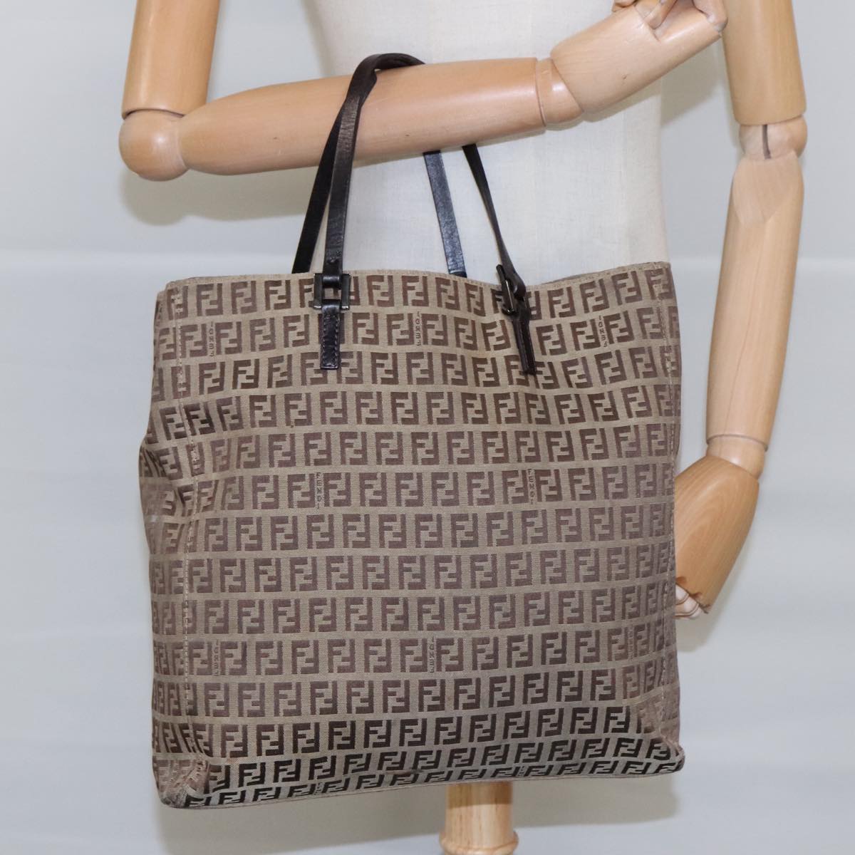FENDI Zucchino Canvas Tote Bag Beige Brown fm3917