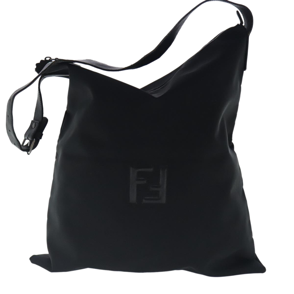 FENDI Shoulder Bag Nylon Leather Black Silver fm3934