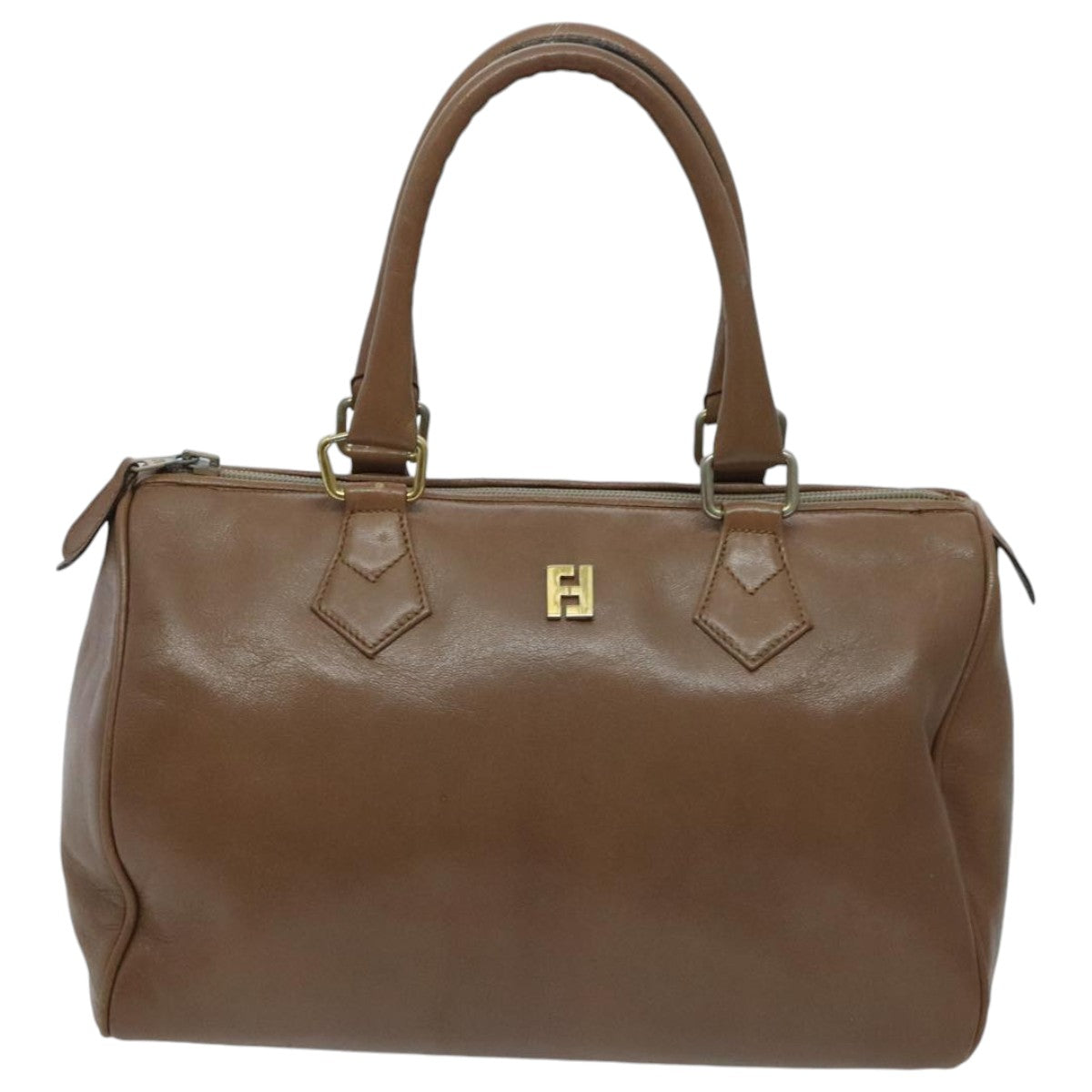 FENDI Hand Bag Leather Brown Gold fm3951