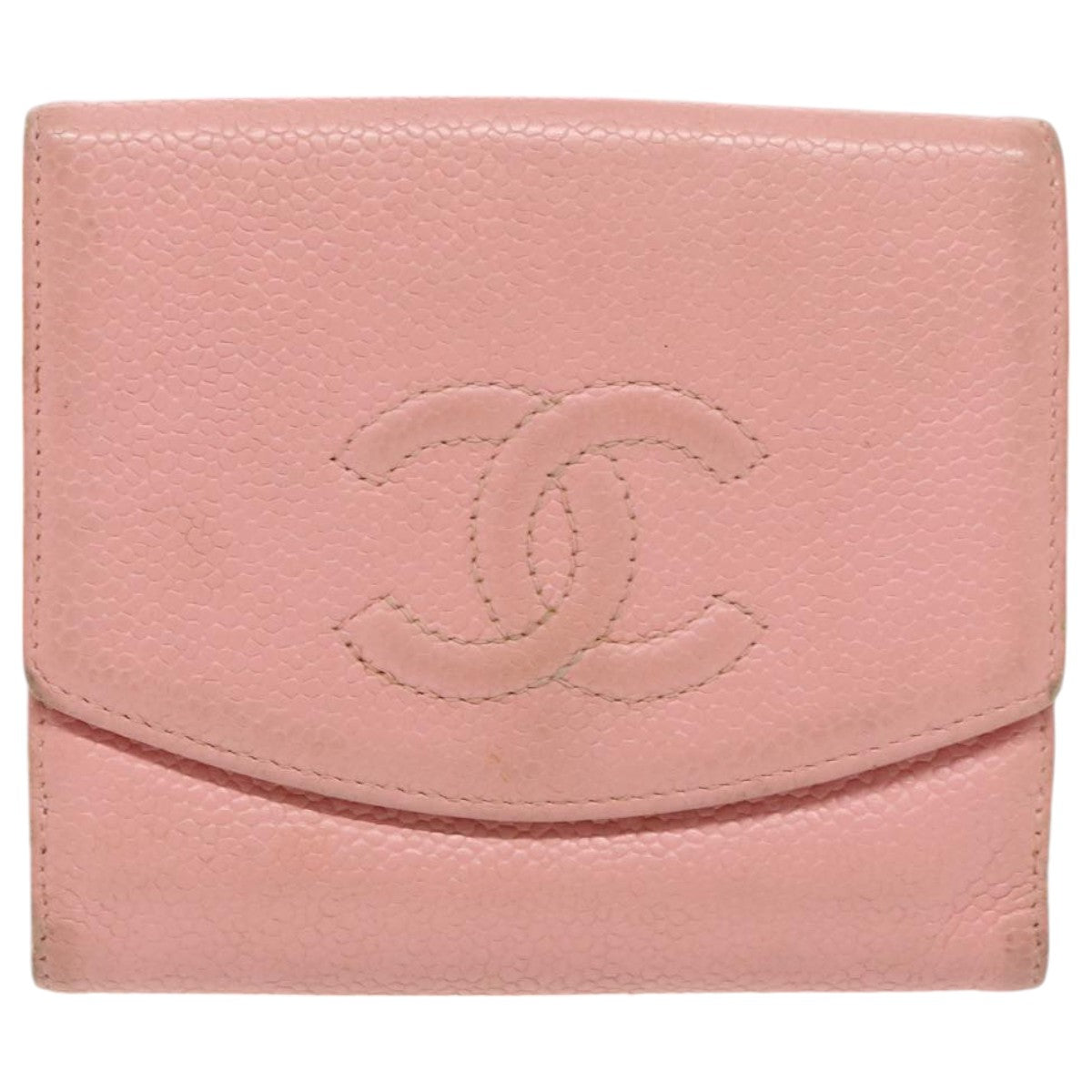 CHANEL COCO Mark Wallet Caviar Skin Pink Gold CC fm3962