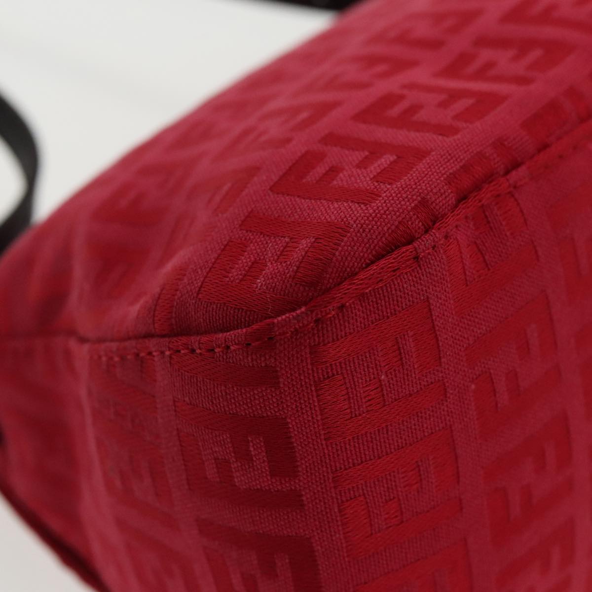 FENDI Zucchino Canvas Mini Mamma Baguette Shoulder Bag Red Silver fm3971A