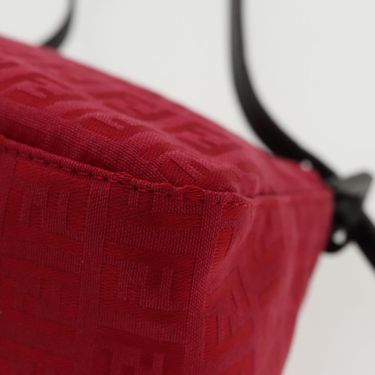 FENDI Zucchino Canvas Mini Mamma Baguette Shoulder Bag Red Silver fm3971A