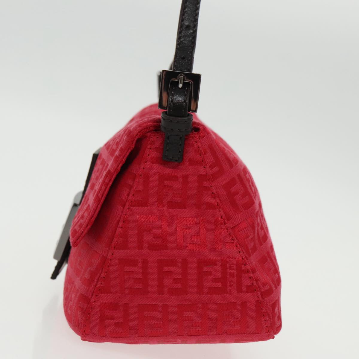 FENDI Zucchino Canvas Mini Mamma Baguette Shoulder Bag Red Silver fm3971A