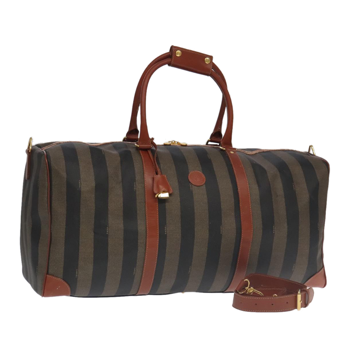 FENDI Pecan Canvas Boston Bag Brown Black Gold fm4002