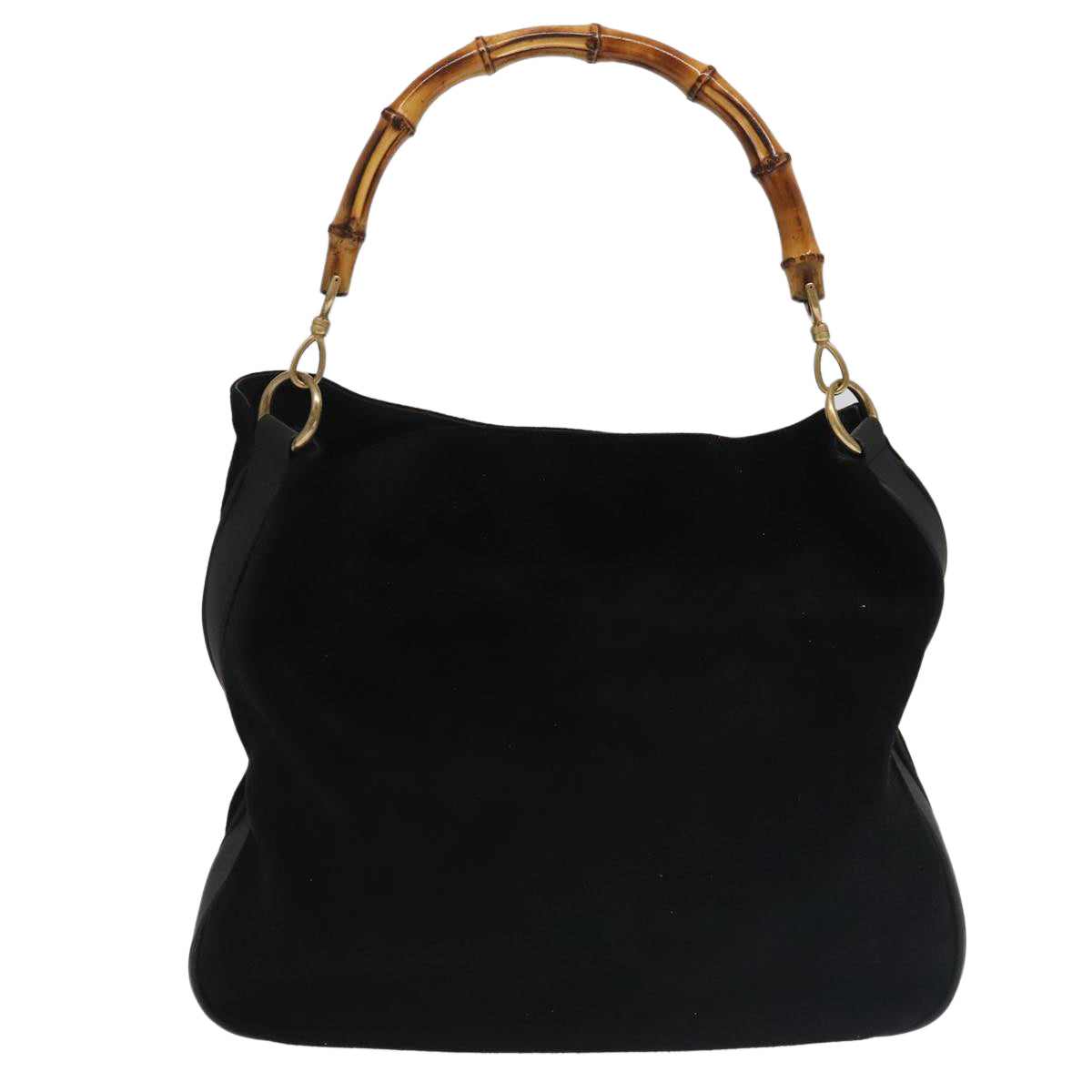 GUCCI Bamboo Hand Bag Suede 2way Black Gold 001 1014 1577 fm4060
