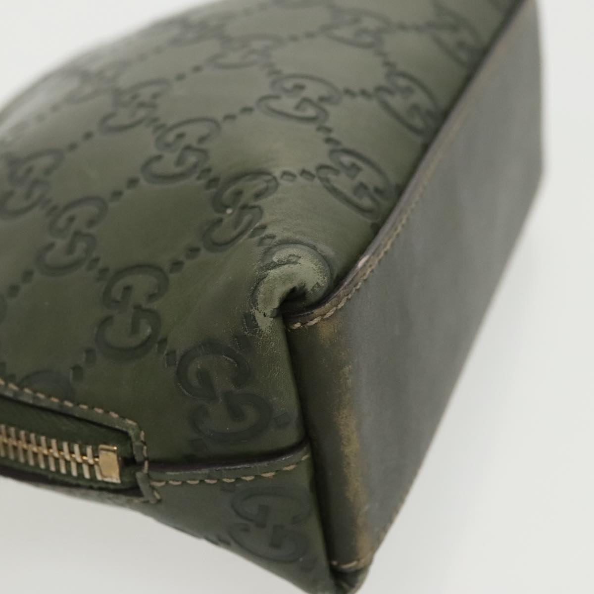 GUCCI Guccissima GG Canvas Pouch Leather Khaki Gold 141810 fm4061