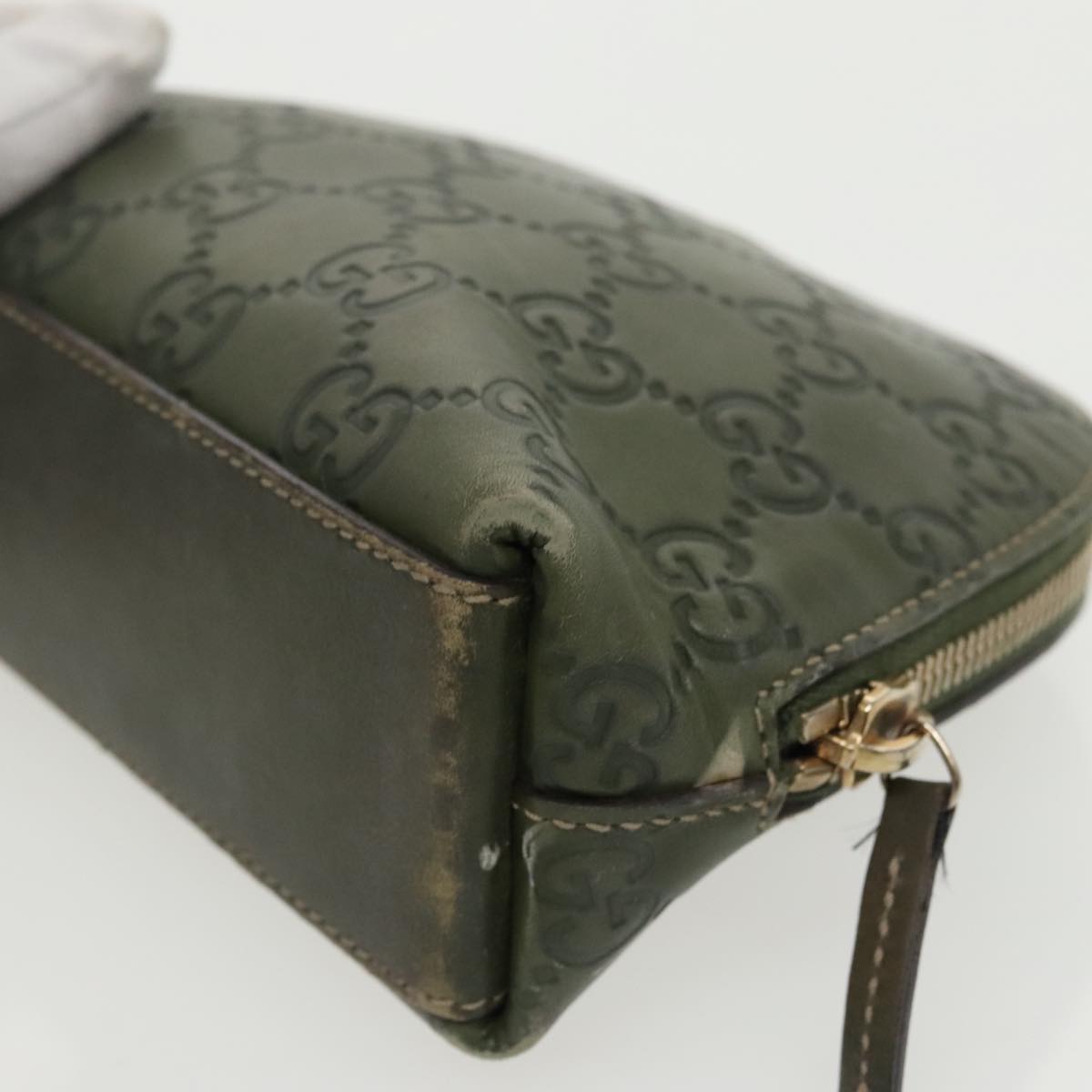 GUCCI Guccissima GG Canvas Pouch Leather Khaki Gold 141810 fm4061