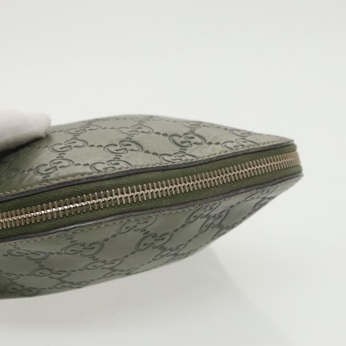 GUCCI Guccissima GG Canvas Pouch Leather Khaki Gold 141810 fm4061