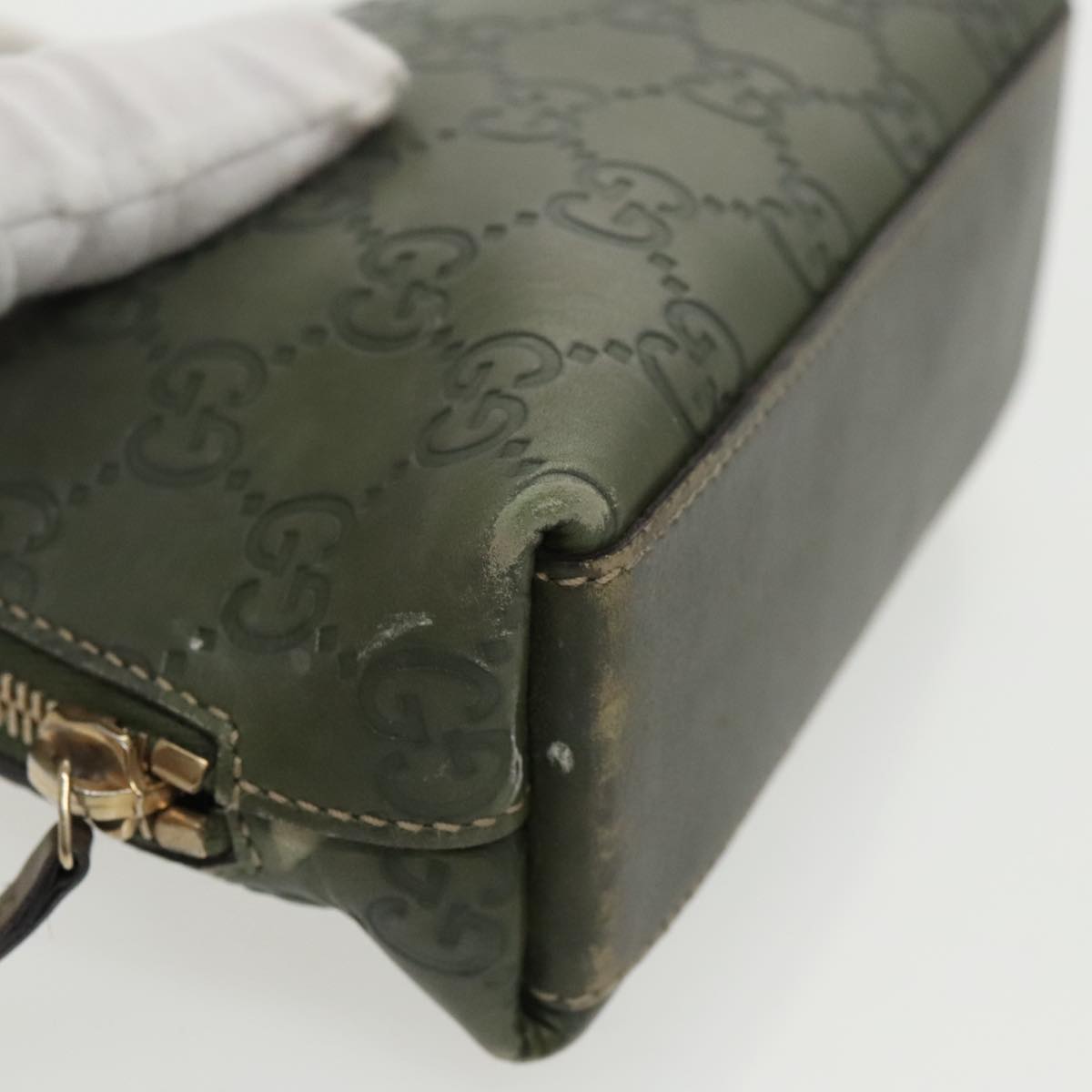 GUCCI Guccissima GG Canvas Pouch Leather Khaki Gold 141810 fm4061