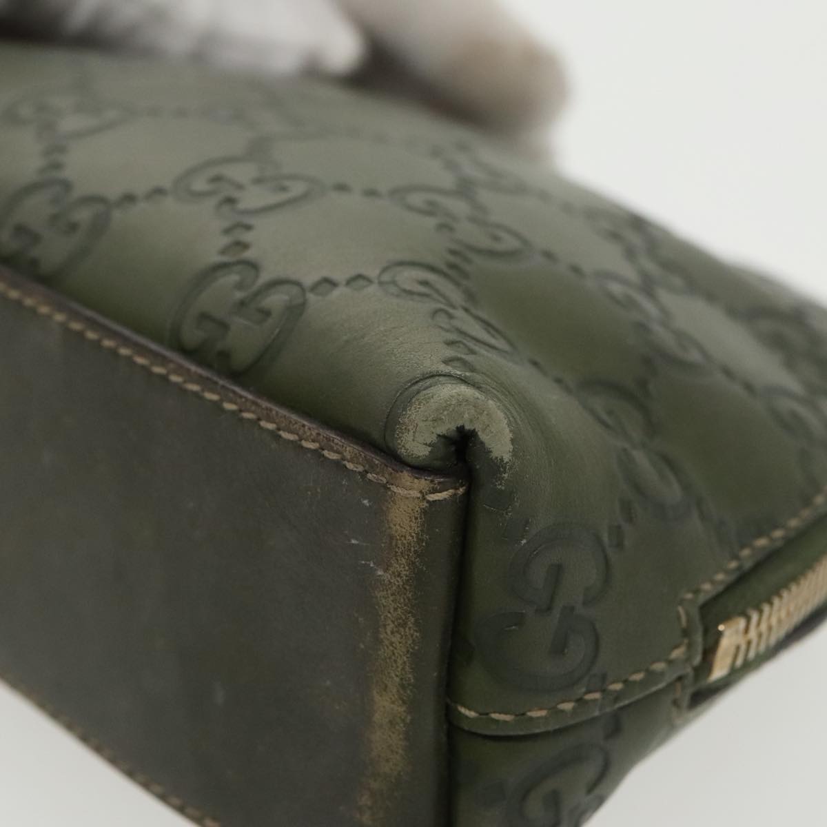 GUCCI Guccissima GG Canvas Pouch Leather Khaki Gold 141810 fm4061