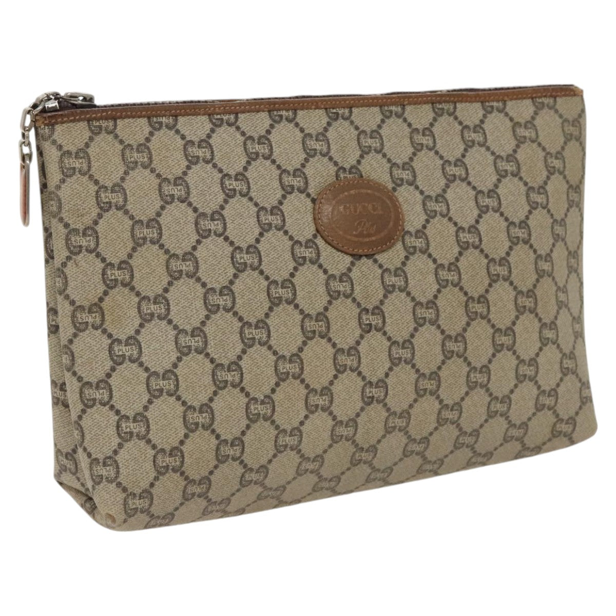 GUCCI GG Plus Supreme Clutch Bag PVC Leather Beige fm4064