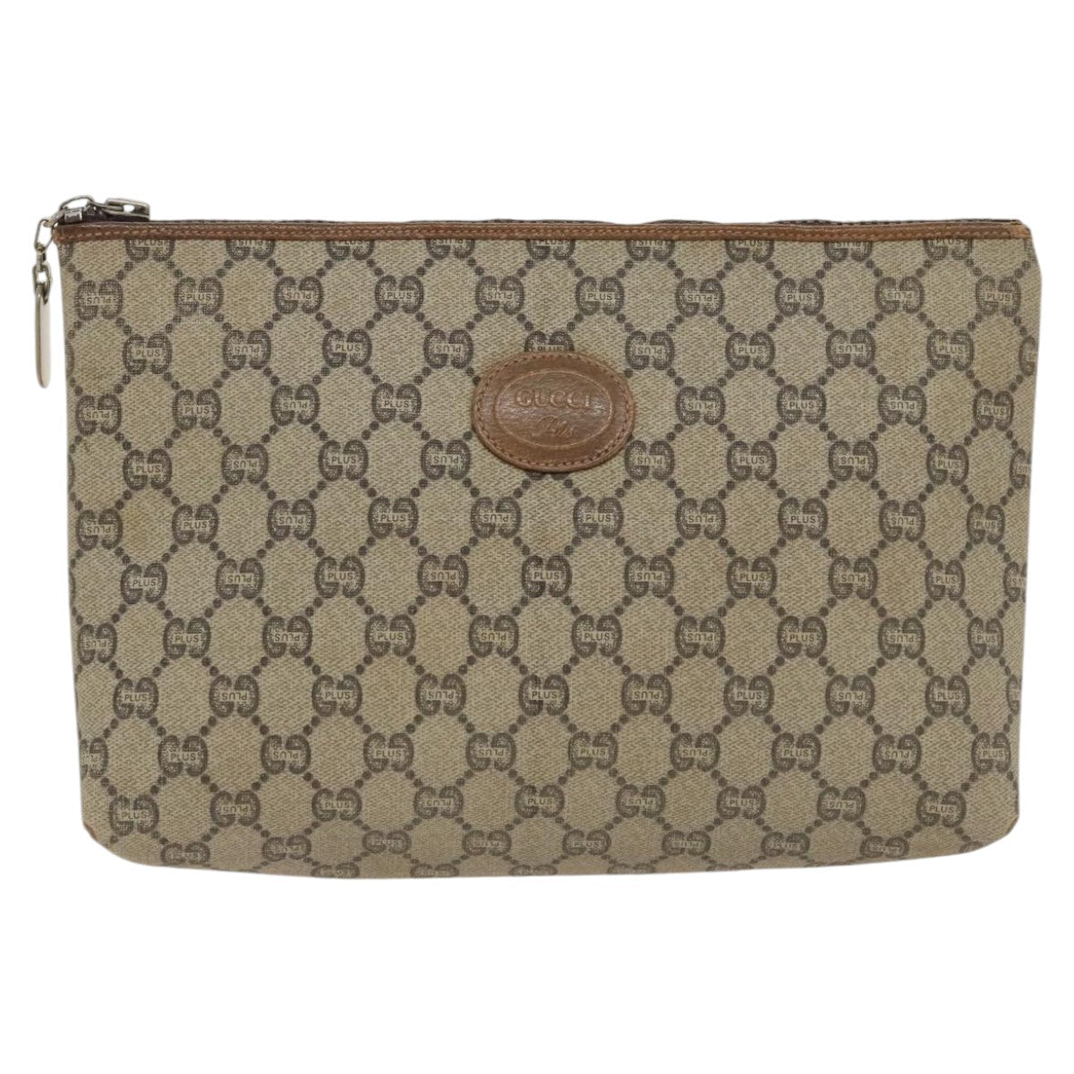 GUCCI GG Plus Supreme Clutch Bag PVC Leather Beige fm4064
