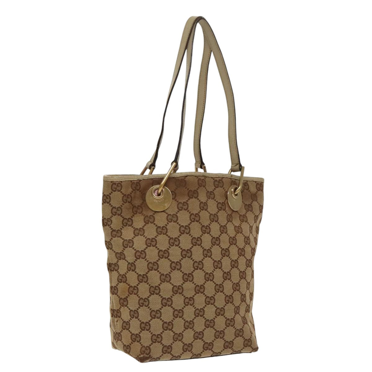 GUCCI GG Canvas Tote Bag Beige Gold 120840 fm4073
