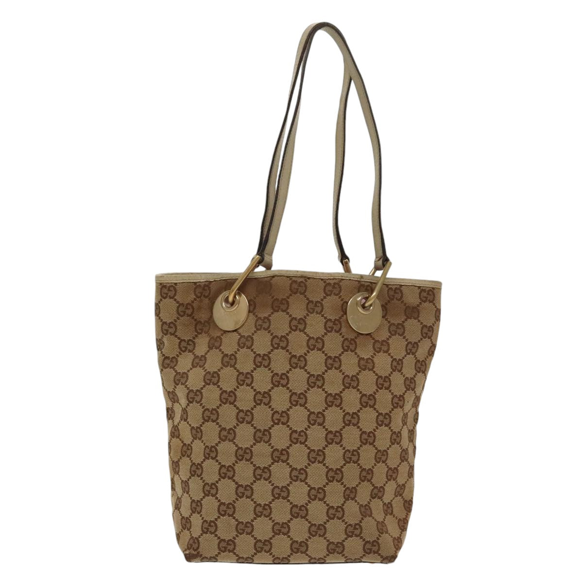GUCCI GG Canvas Tote Bag Beige Gold 120840 fm4073
