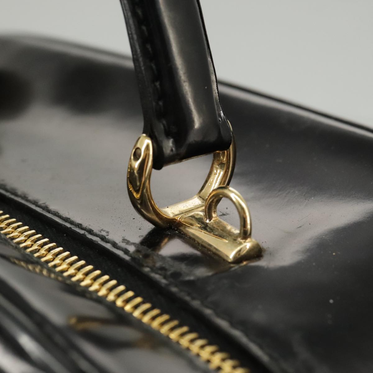 GUCCI Bamboo Hand Bag Patent leather 2way Black Gold 000 270 0323 fm4078