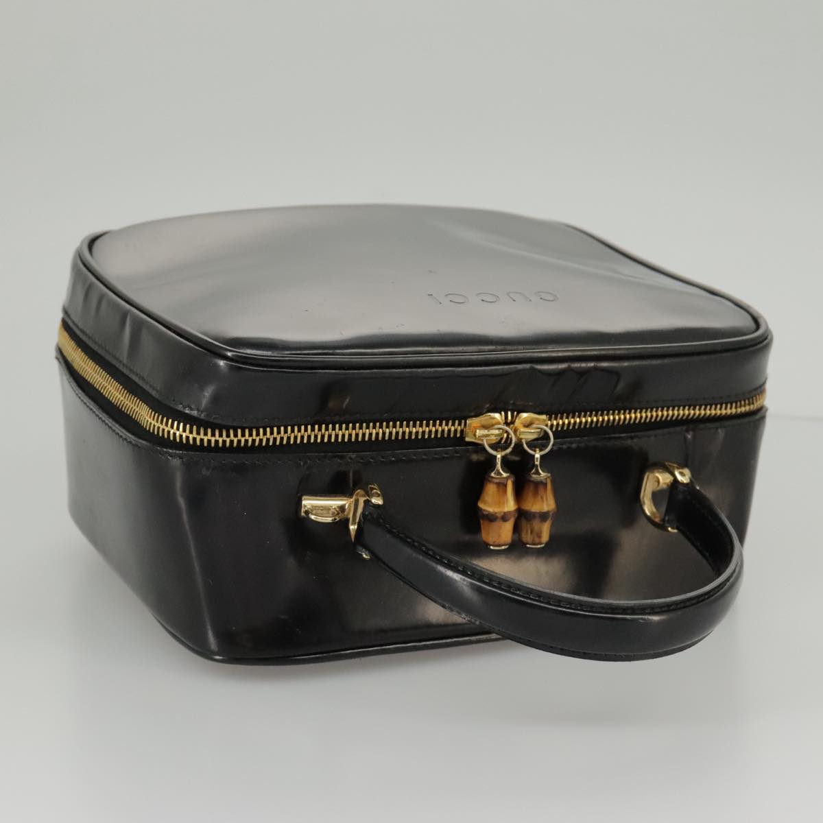 GUCCI Bamboo Hand Bag Patent leather 2way Black Gold 000 270 0323 fm4078