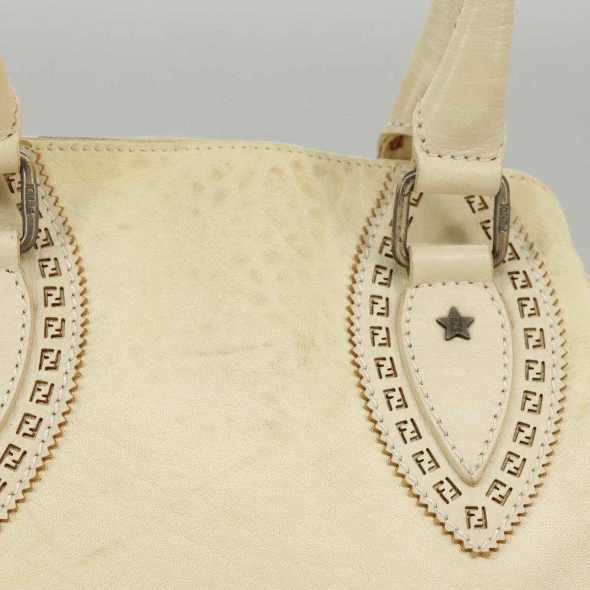 FENDI Hand Bag Leather Cream fm4097