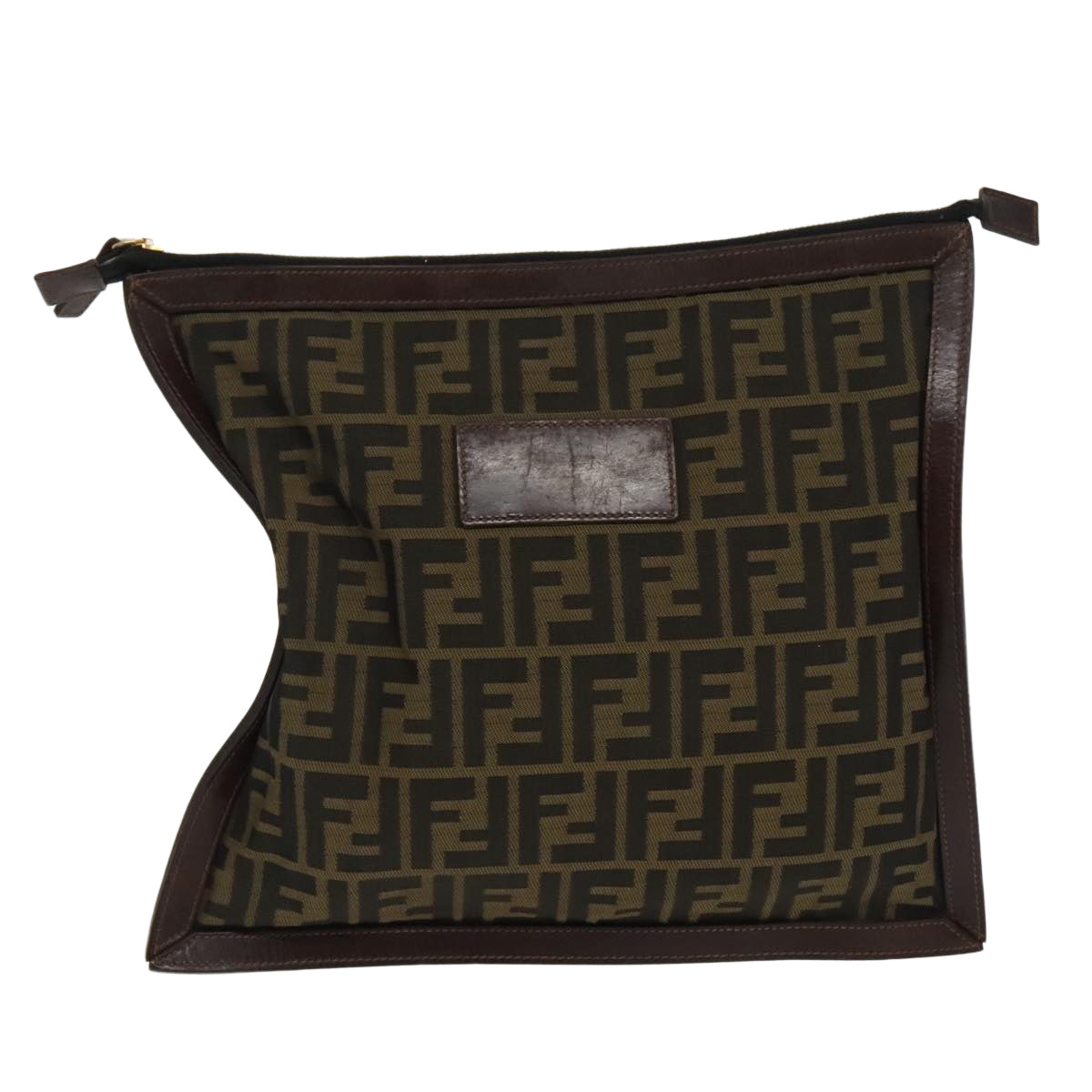 FENDI Zucca Canvas Clutch Bag Brown Black gold fm4148