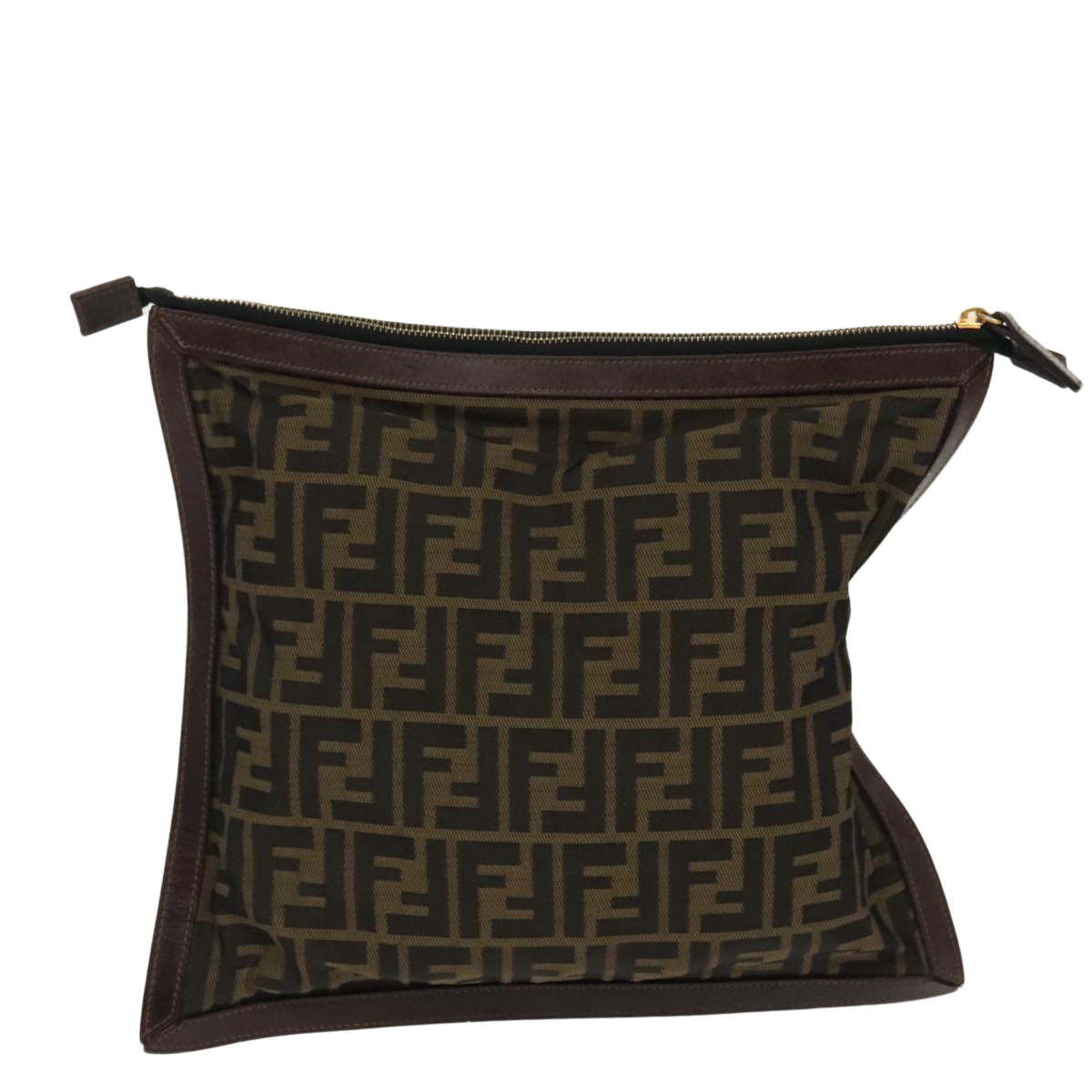 FENDI Zucca Canvas Clutch Bag Brown Black gold fm4148