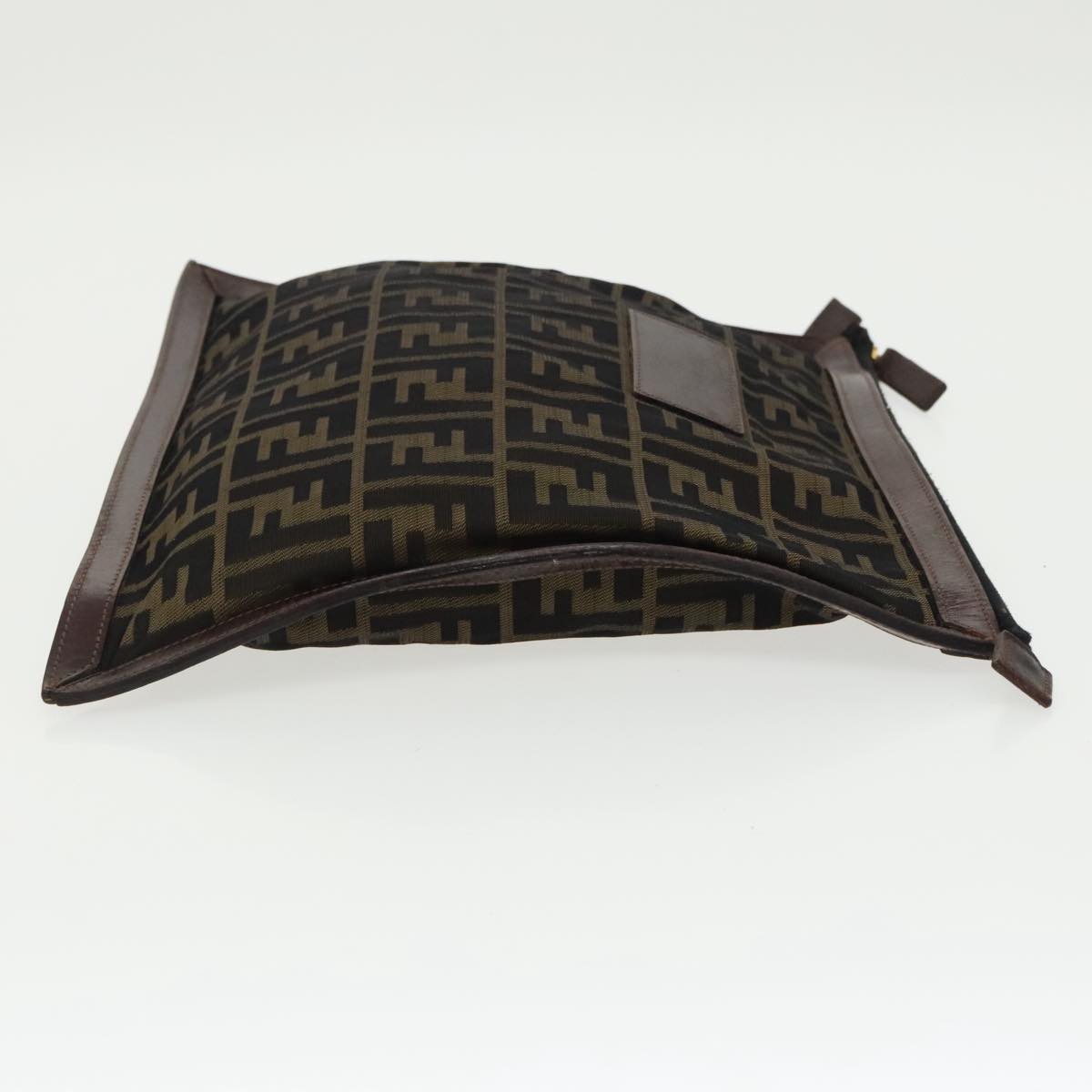 FENDI Zucca Canvas Clutch Bag Brown Black gold fm4148