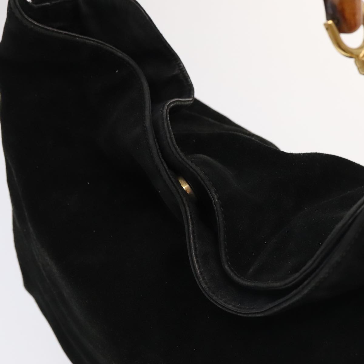 GUCCI Bamboo Hand Bag Suede Leather 2way Black Gold 001 3444 1638 ep6584