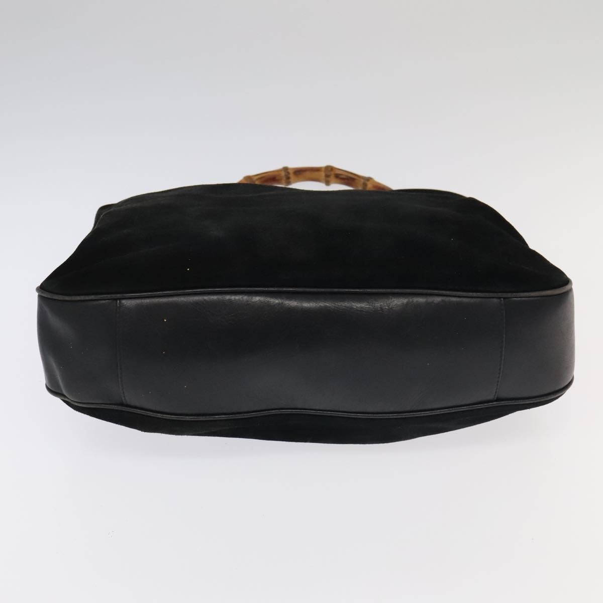 GUCCI Bamboo Hand Bag Suede Leather 2way Black Gold 001 3444 1638 ep6584