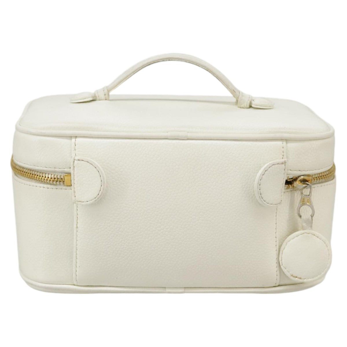 CHANEL COCO Mark vanity Pouch Caviar Skin White Gold CC fm4164