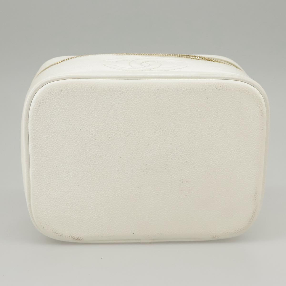CHANEL COCO Mark vanity Pouch Caviar Skin White Gold CC fm4164