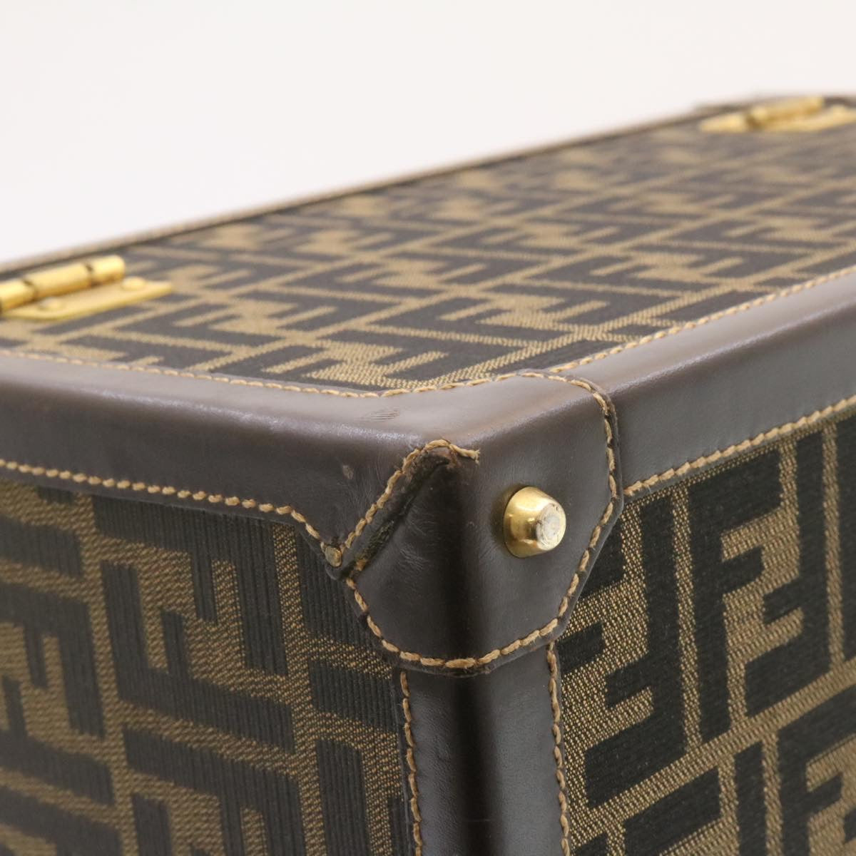 FENDI Zucca Canvas Vanity box Hand Bag Brown fm664A