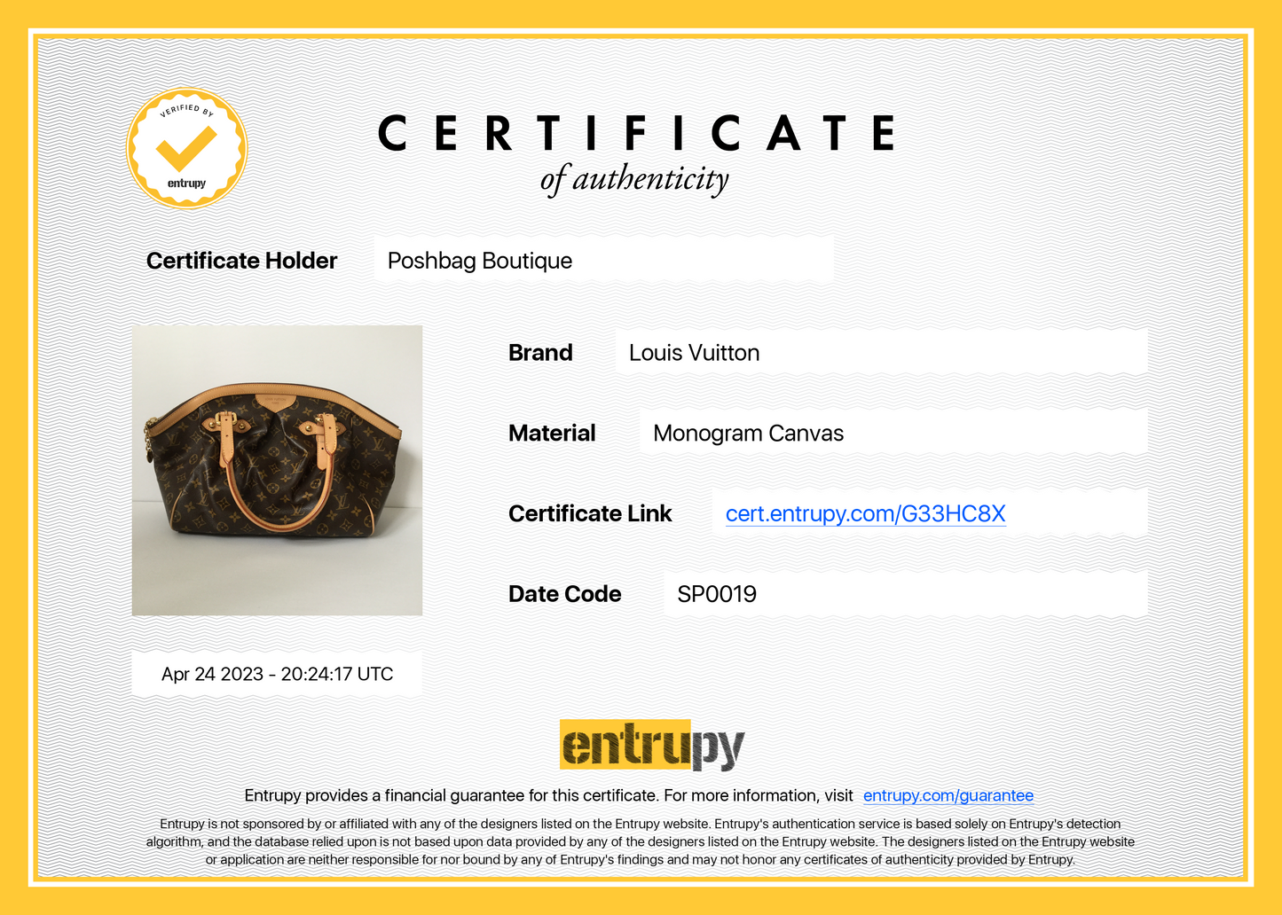 Louis Vuitto Tivoli GM Monogram Canvas Bag
