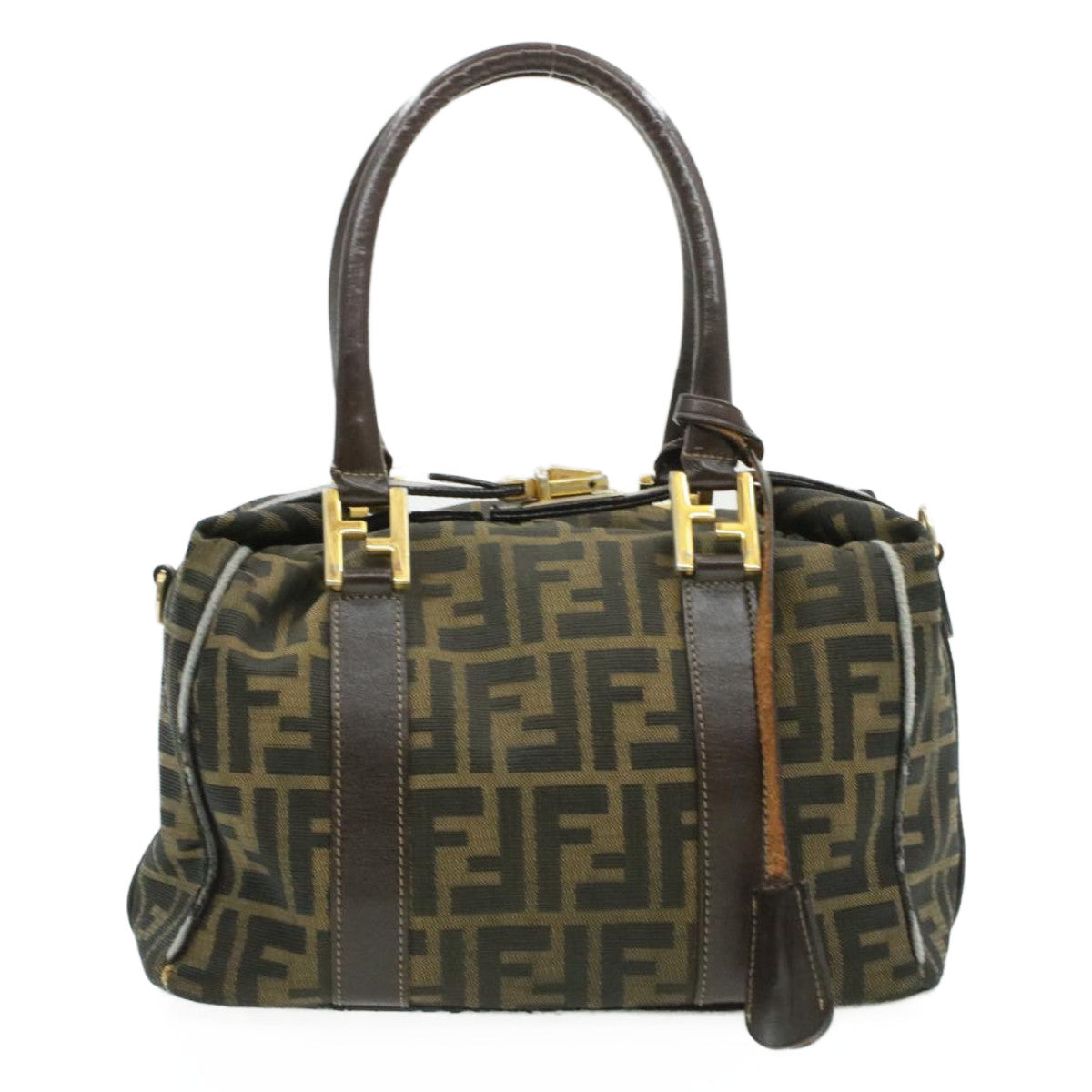 FENDI Zucca Canvas Hand Bag Black Brown am092g