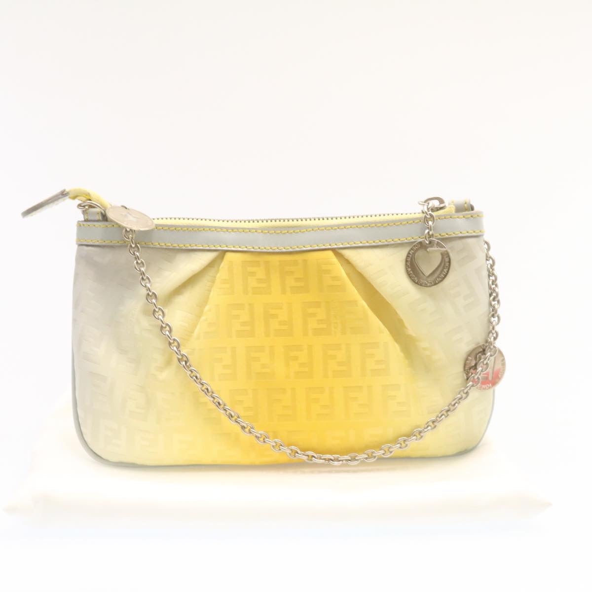 FENDI Zucchino Canvas Chain accessories Pouch Nylon Yellow am1038g