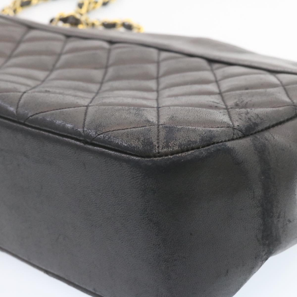 CHANEL Lamb Skin Matelasse Chain Shoulder Bag Black CC am1201gA