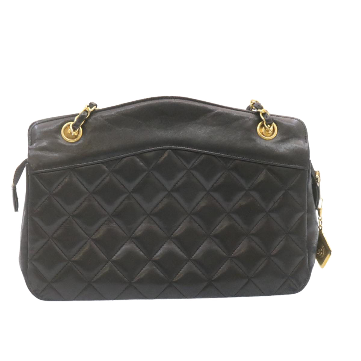 CHANEL Lamb Skin Matelasse Chain Shoulder Bag Black CC am1201gA
