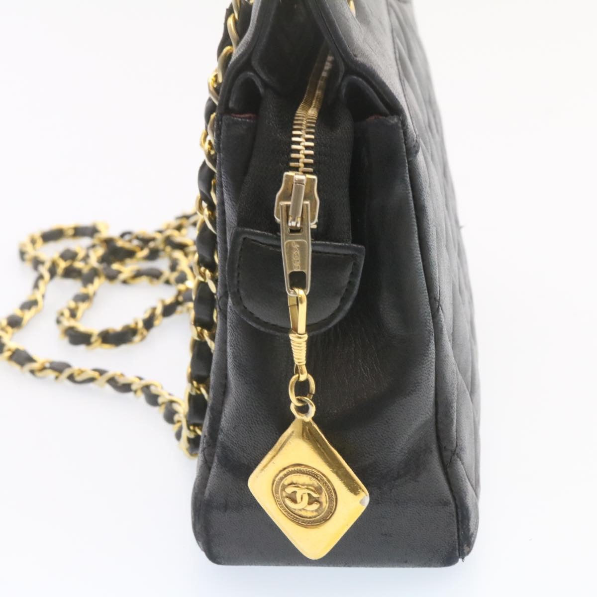 CHANEL Lamb Skin Matelasse Chain Shoulder Bag Black CC am1201gA