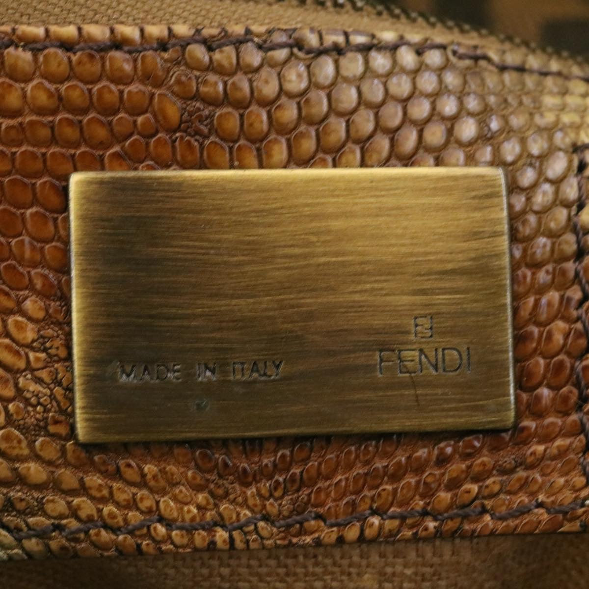 FENDI Zucca Canvas Leopard Mamma Baguette Shoulder Bag Brown Black am1632gA