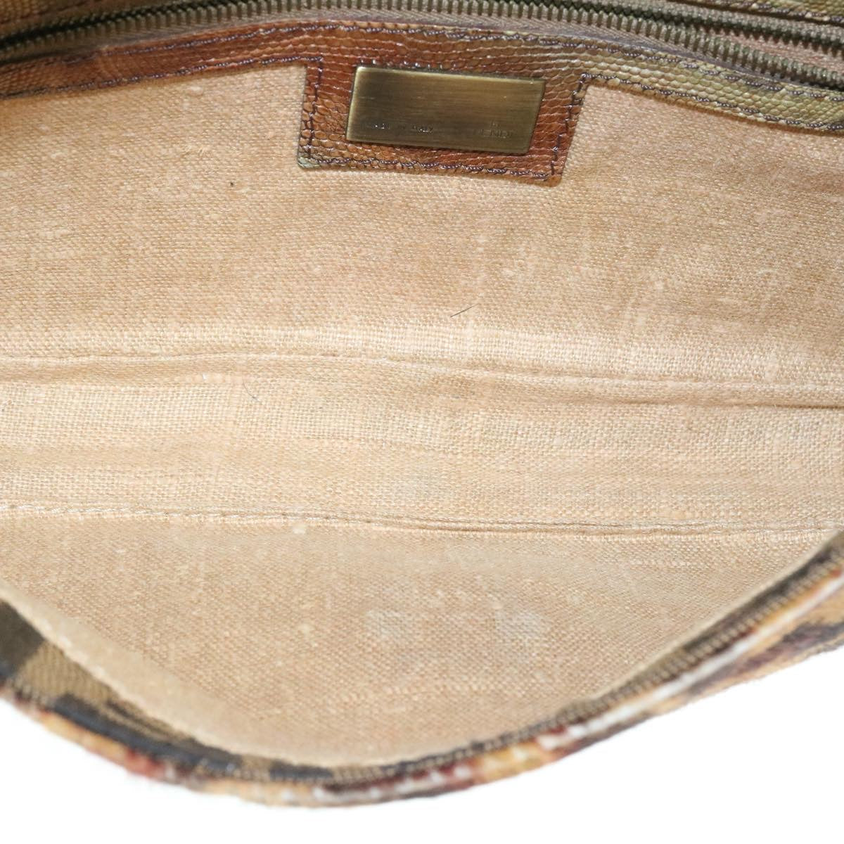 FENDI Zucca Canvas Leopard Mamma Baguette Shoulder Bag Brown Black am1632gA