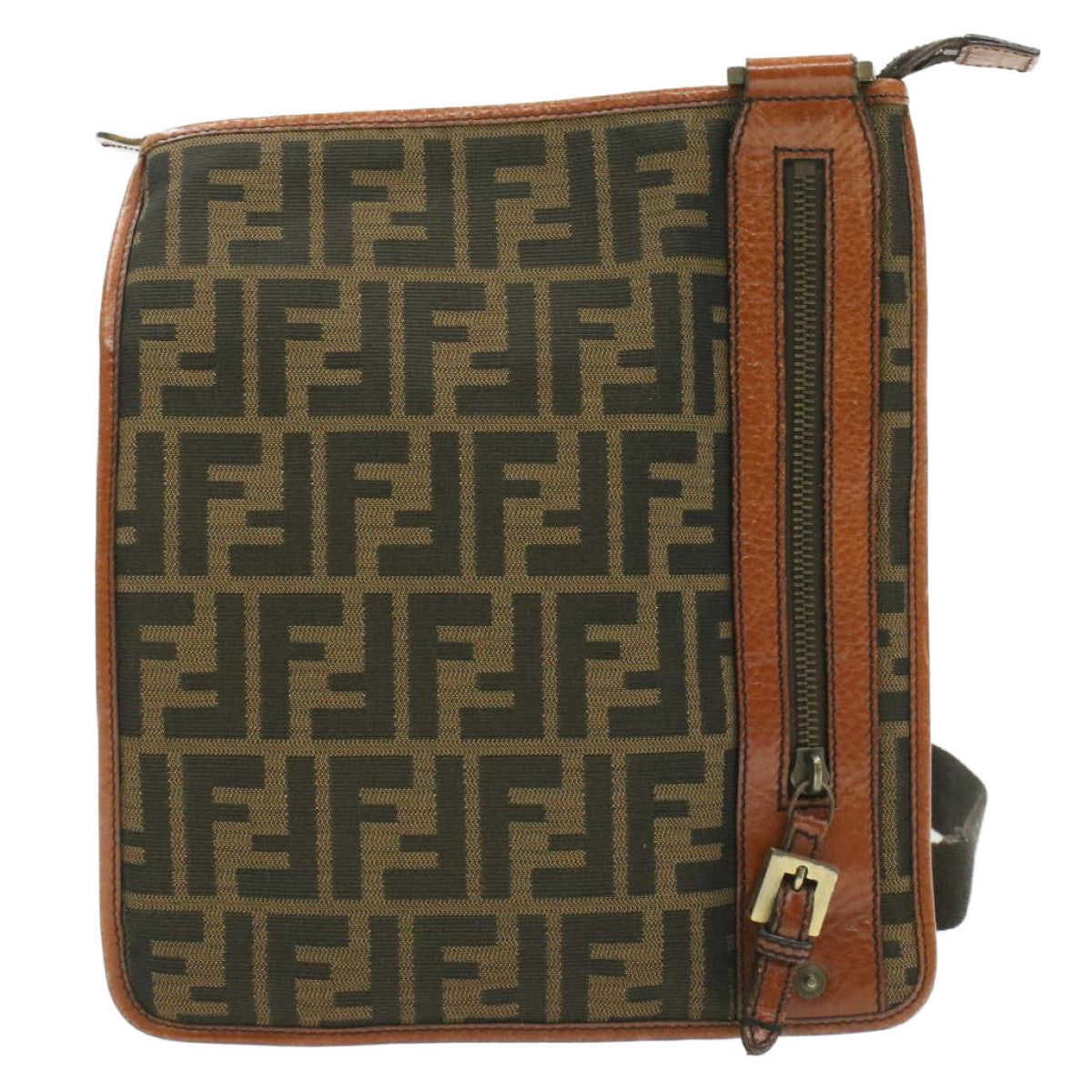 FENDI Zucca Canvas Shoulder Bag Black Brown am192g
