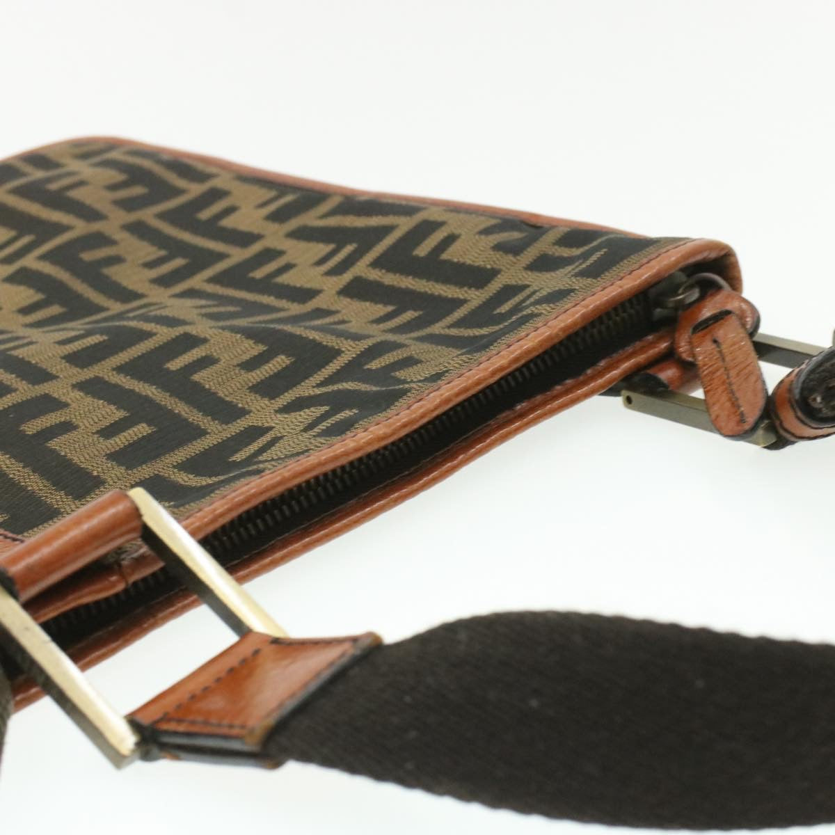 FENDI Zucca Canvas Shoulder Bag Black Brown am192g