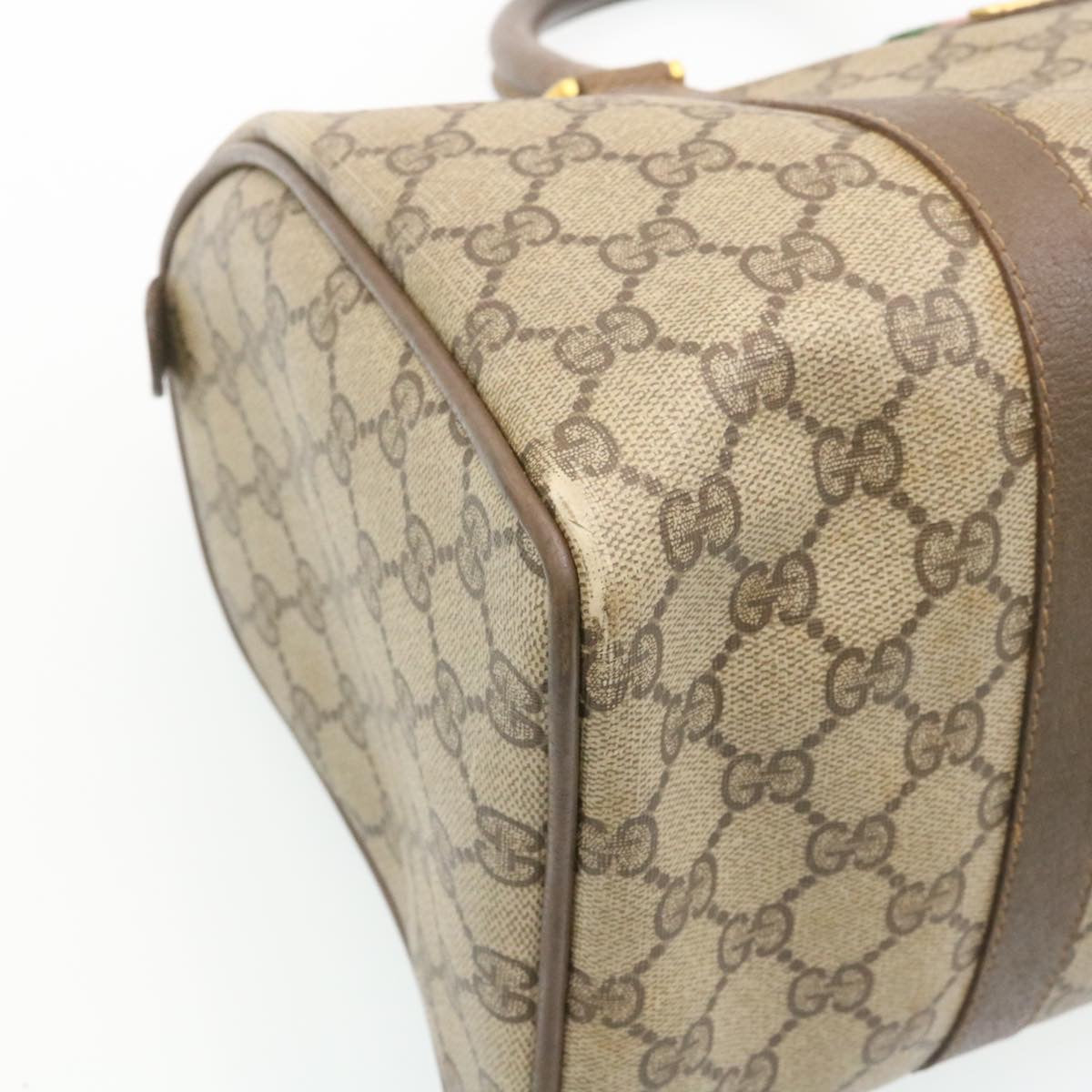 GUCCI Web Sherry Line GG Canvas Hand Bag Brown Red Green am2077g
