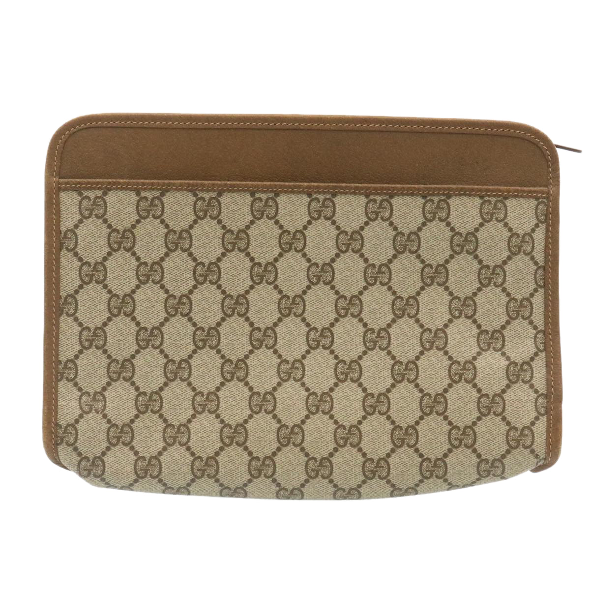 GUCCI GG Canvas Clutch Bag PVC Leather Beige am2188g