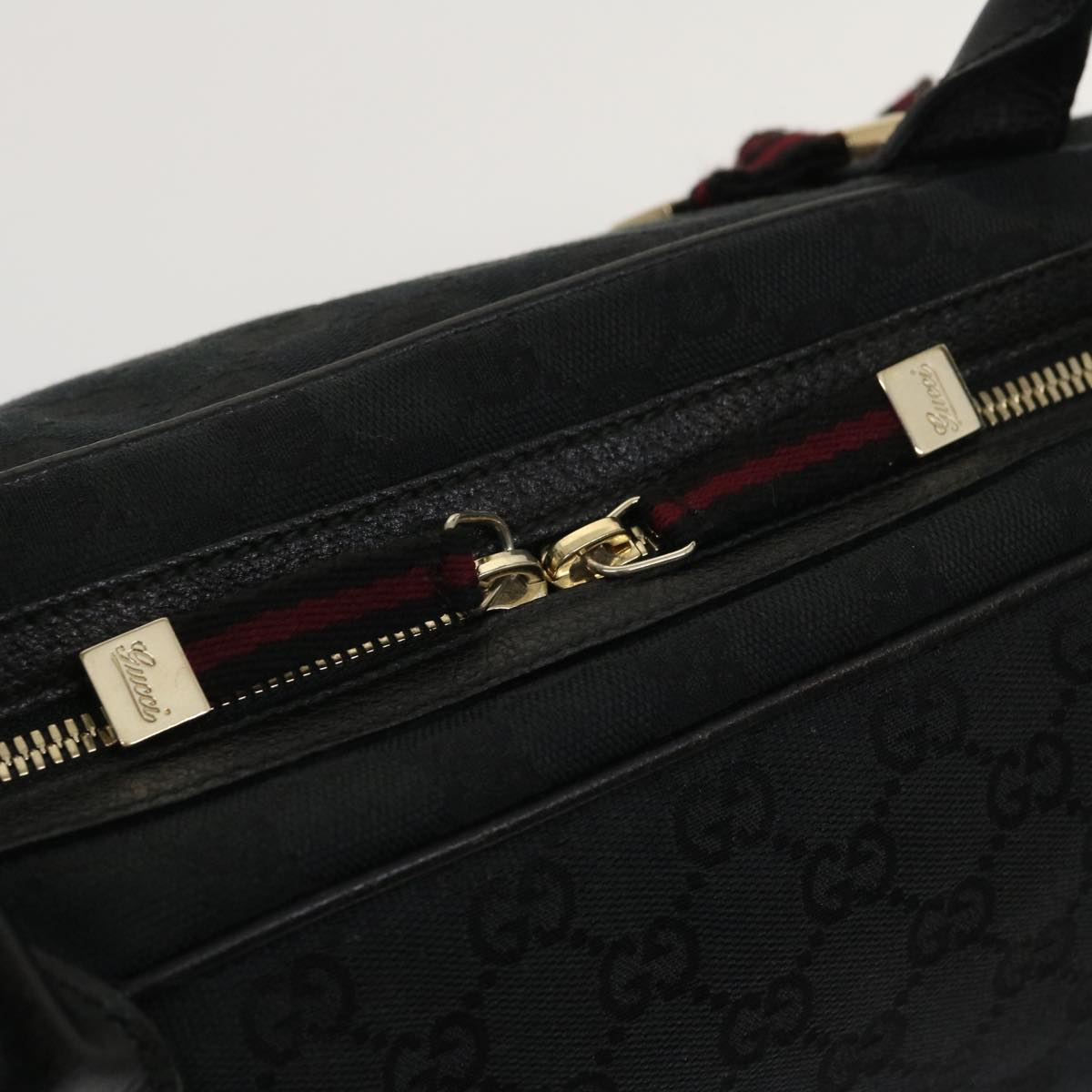 GUCCI Web Sherry Line GG Canvas Hand Bag Black Red Green am2453g