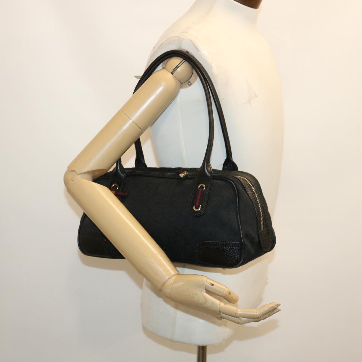 GUCCI Web Sherry Line GG Canvas Hand Bag Black Red Green am2453g