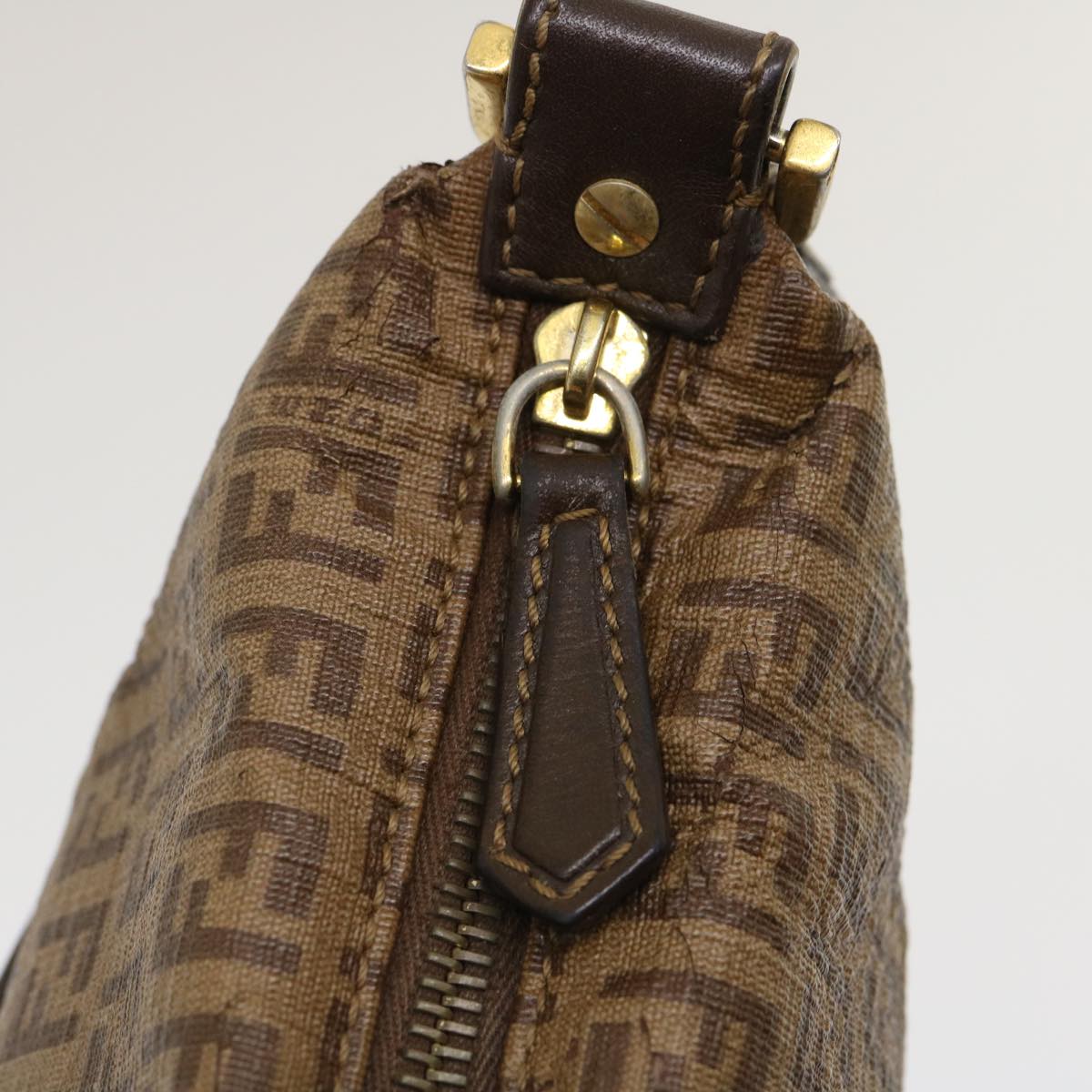 FENDI Zucchino Canvas Shoulder Bag Brown am2491g